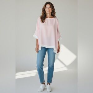 Gretchen Scott Design Short Sleeve Pink & White Tunic Top Size XS/S